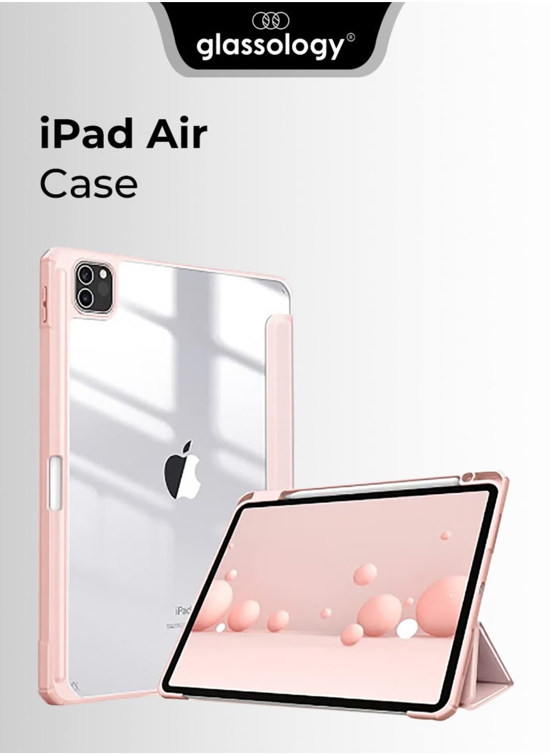 glassology iPad Air Case Combo (2022/2020 5th/4th Gen 10.9/iPad Pro 11) Case with Pencil Holder Clear Transparent Back Shell Slim Stand Shockproof Tablet Cover Auto Wake/Sleep with Screen Protector (Pink)  - Image 1