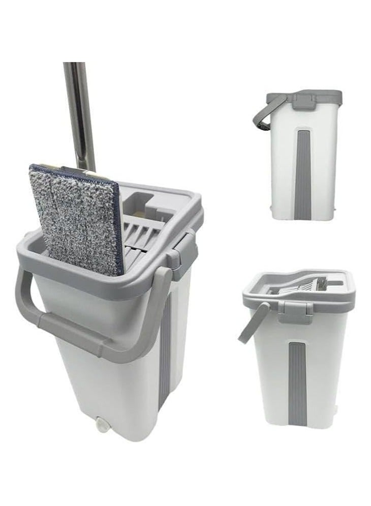 جردل تنظيف متعدد الاستخدامات بعجلات مع 2 غيار وممسحة بكليبس لتثبيت قطعة الغيار – تصميم أنيق وخامة عالية الجودة لكل أنواع الأسطح AR - Image 1