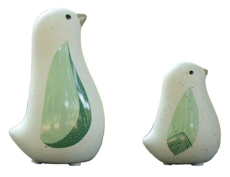 Rmdusk Unique Sitting Birds Figurines with Green Leaf Wings, Animal Statues, Home Garden Décor Tabletop Ornament A (Set of 2) - Image 1