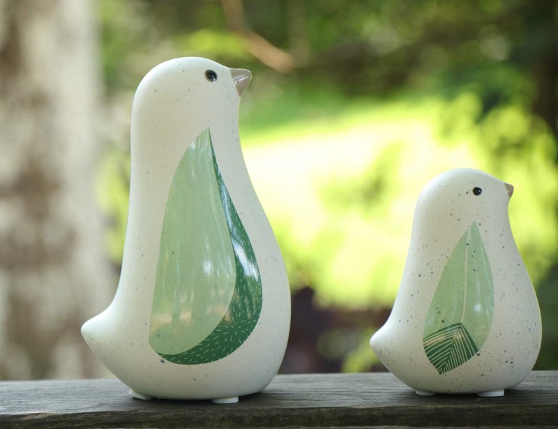 Rmdusk Unique Sitting Birds Figurines with Green Leaf Wings, Animal Statues, Home Garden Décor Tabletop Ornament A (Set of 2) - Image 2