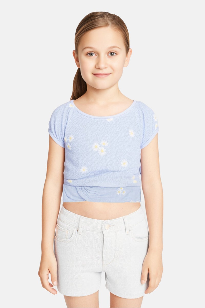 Levi's Kids Girl Floral Print Short Sleeve Top, Light Blue - Image 1