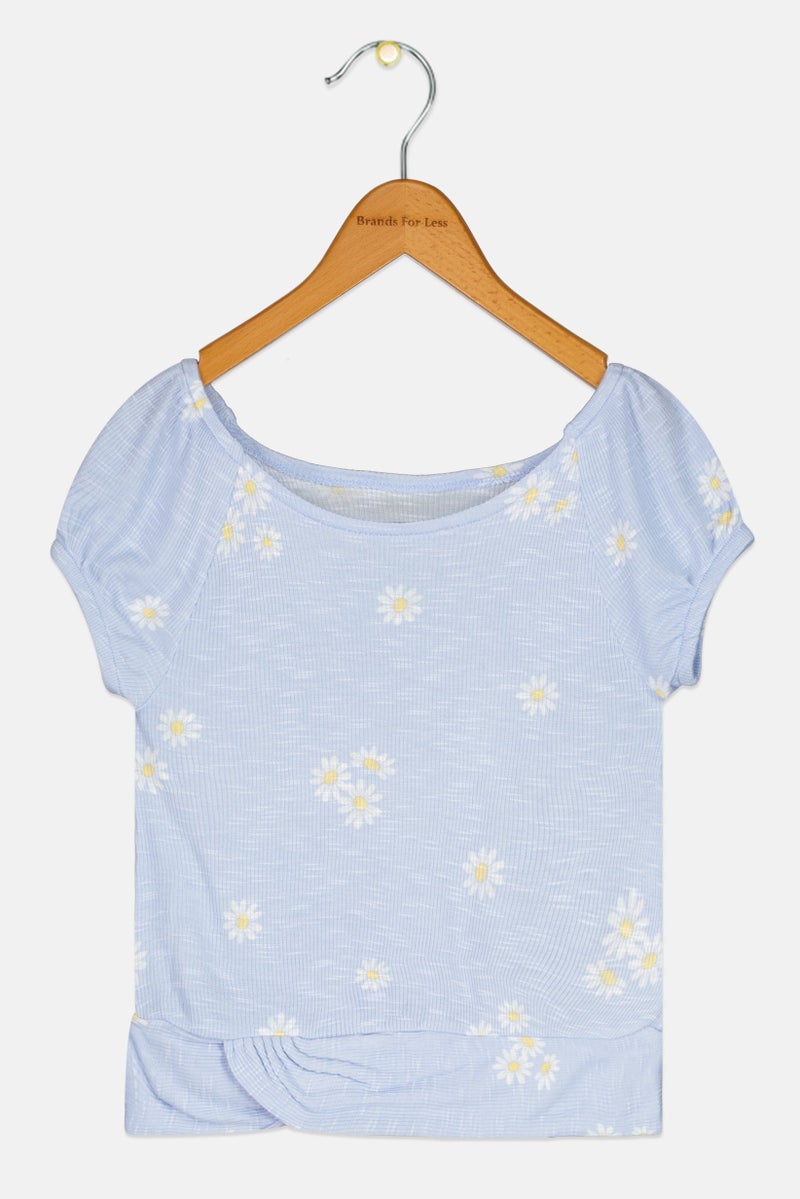 Levi's Kids Girl Floral Print Short Sleeve Top, Light Blue - Image 2
