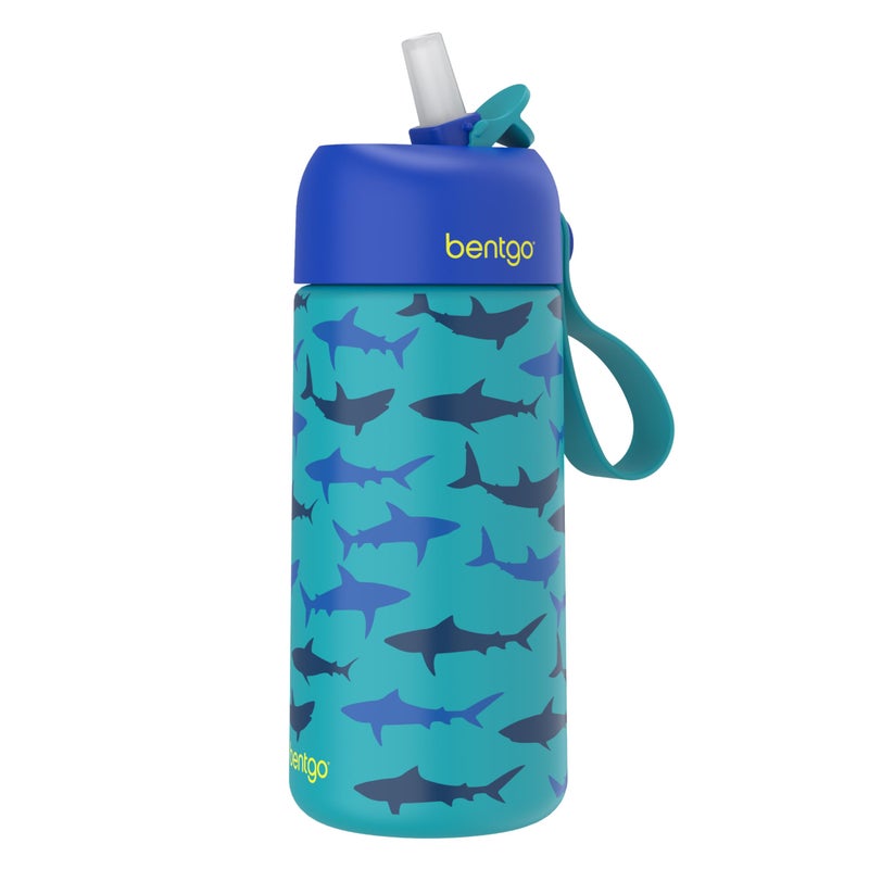 Bentgo Kids Stainless Steel Insulated Water Bottle - Leak-Proof; Keeps Cool for 12 Hours; Durable  BPA-Free  Dishwasher Safe 14 oz. Cup for Ages 3+ for School/Sports/Daycare (Sharks) - Image 1