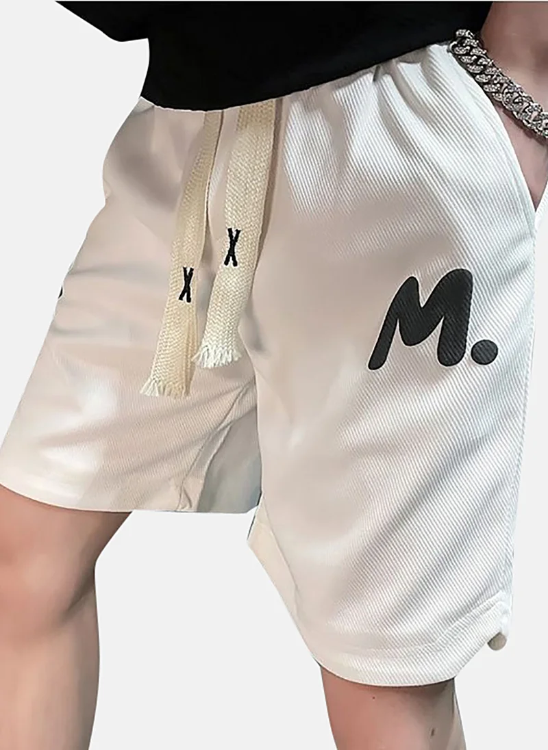 يونيكي Off White Mid Rise Printed Relaxed Fit Shorts