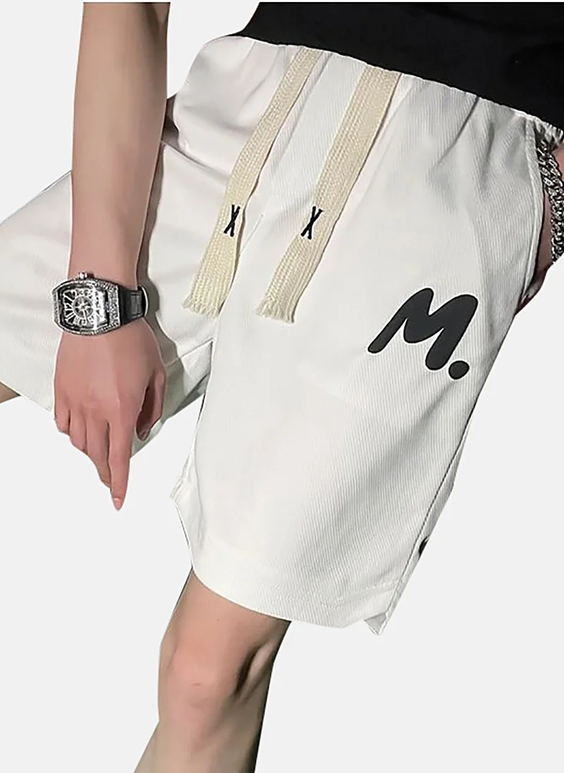 يونيكي Off White Mid Rise Printed Relaxed Fit Shorts