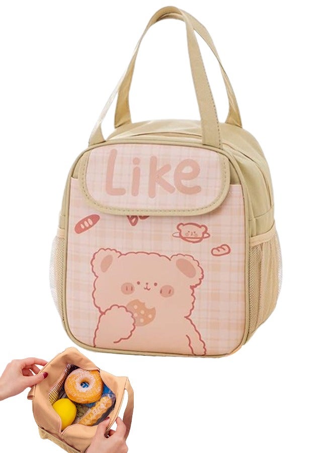 Cartoon Lunch Bag Durable Reusable Tote Bag Insulated Bag Reusable Tote Bag for Hot or Cold Work Suitable for Carrying Lunch Dinner to Office Picnic Travel Park and Outdoors (Brown Bear) - Image 1