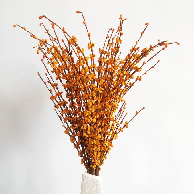 10 PIECES 295 LONG OF ARTIFICIAL FLOWERS FAUX JASMINE FAKE FLOWER PUSSY WILLOW BRANCHES STEMS FOR VASE WEDDING HOME OFFICE PARTY HOTEL RESTAURANT DECORATION ORANGERED