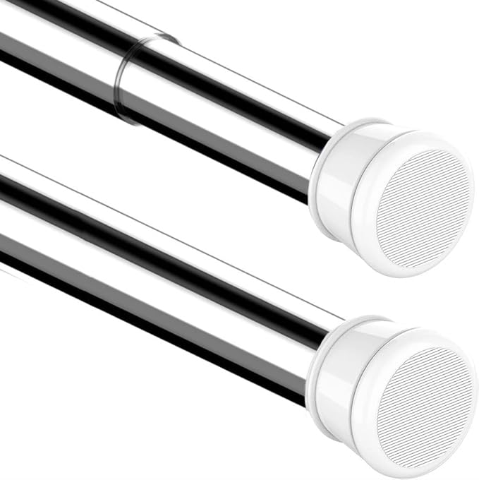 RAGGLE Shower Pole Extendable No Drill Tension Rods for Curtains Extendable Curtain Poles Shower Curtain Railfor Bathroom, Window, Door, Wardrobe (WHITE, 80-140 CM) - Image 1