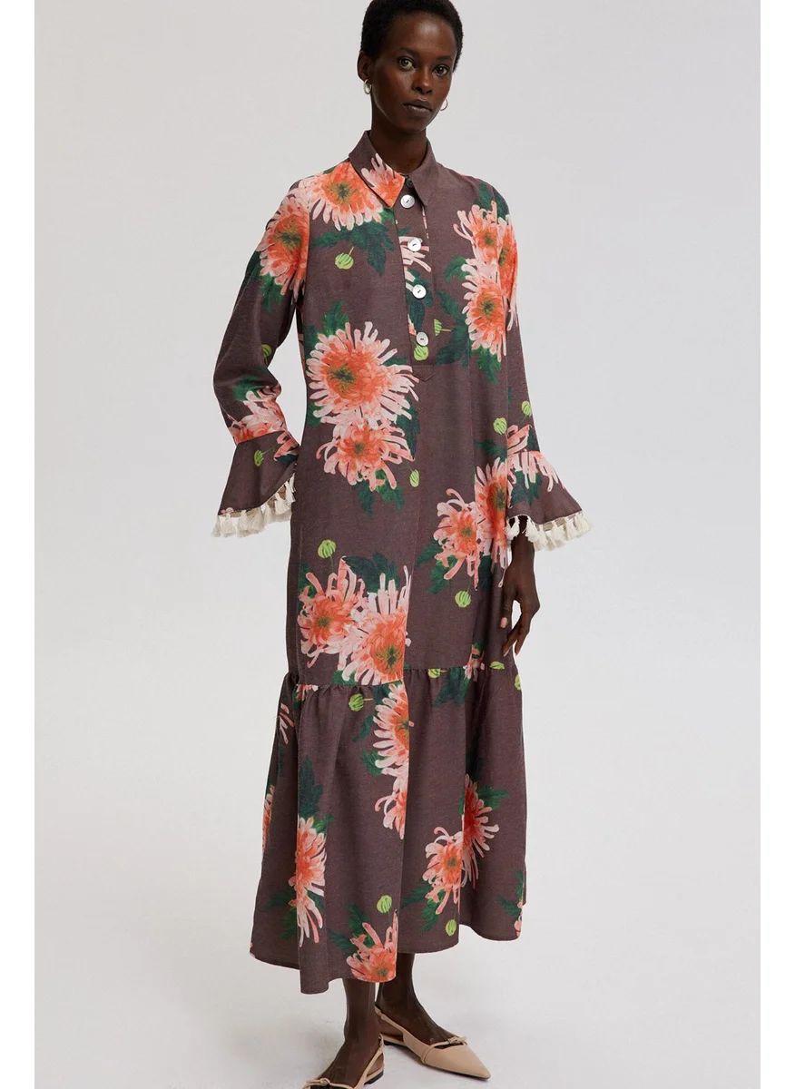 تاتشي Floral Patterned Natural Textured Dress