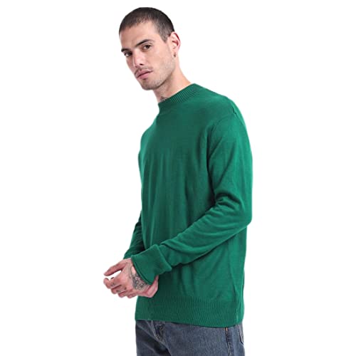 Bewakoof Men's Solid Oversized Fit Full Sleeve Round Neck Acrylic Sweater Green - Image 5