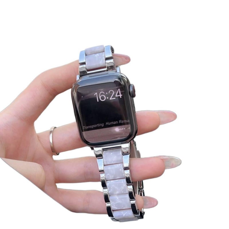 سوار ساعة ذكية معدني من الستانلس ستيل متوافق مع Apple Watch مقاس 42/44/45/49mm بتصميم رابط قابل للتعديل باللون الأسود - Image 3