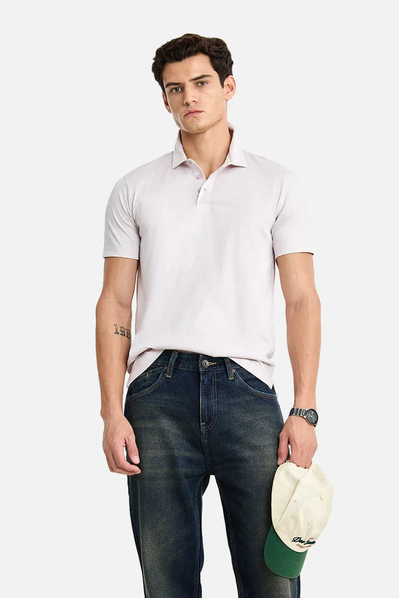 سنيتش Peach Solid Half Sleeve Slim Fit Casual T-Shirt