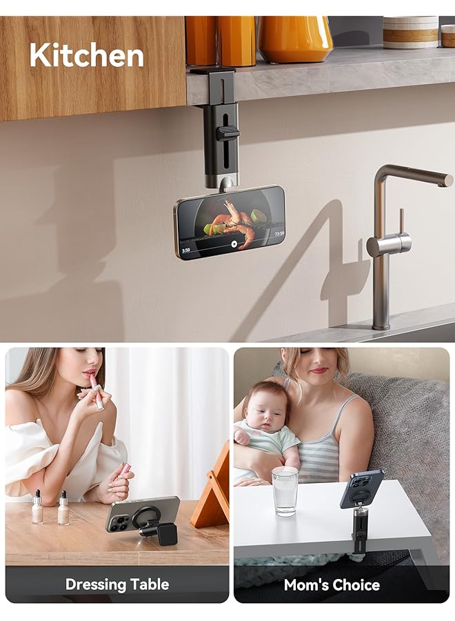 كاست ويف حامل هاتف على متن الطائرة، أساسيات السفر، كرة معدنية دوارة 360 درجة وتيتانيوم لملحقات السفر على متن الطائرة من ماج سيف، حامل هاتف عالمي للسفر، ضروري للسفر لهاتف آيفون 15 برو ماكس - Image 2