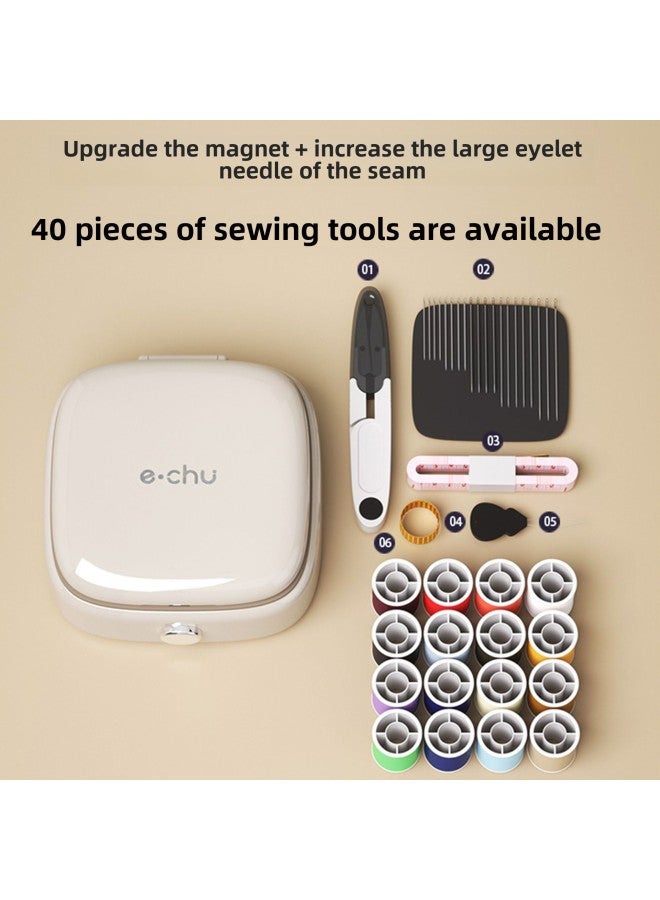 Square Magnetic Sewing Box Portable Household Sewing Tool Box Dormitory Hand Sewing Sewing Bag 40 Pieces Suit-Color:Square And Round Magnetic Sewing Box [cream White] - Image 2
