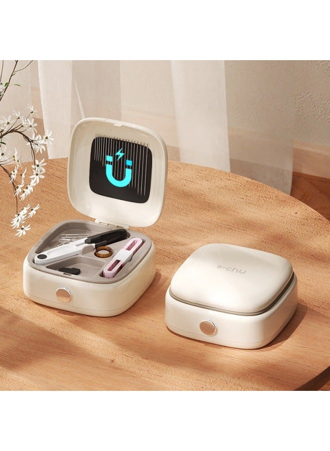 Square Magnetic Sewing Box Portable Household Sewing Tool Box Dormitory Hand Sewing Sewing Bag 40 Pieces Suit-Color:Square And Round Magnetic Sewing Box [cream White] - Image 3