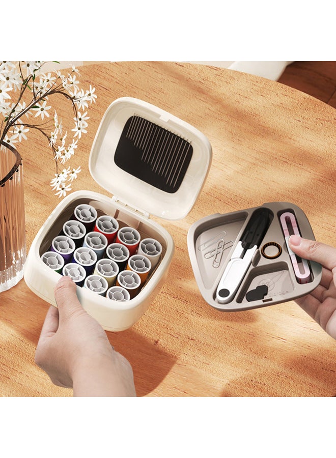 Square Magnetic Sewing Box Portable Household Sewing Tool Box Dormitory Hand Sewing Sewing Bag 40 Pieces Suit-Color:Square And Round Magnetic Sewing Box [cream White] - Image 4