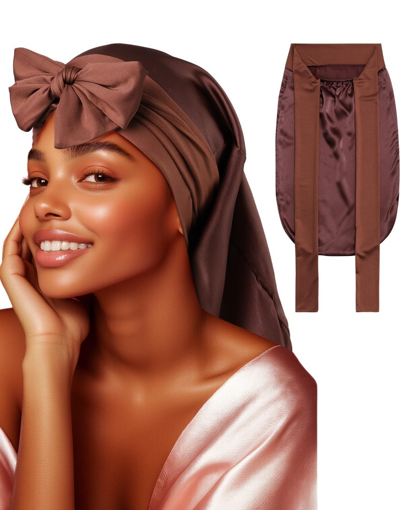 CHLINS 100% Mulberry Silk Bonnet for Sleeping Women Braid Bonnet for Long Hair with Elastic Tie Band Hair Wrap for Braids Curly Hair - Image 1