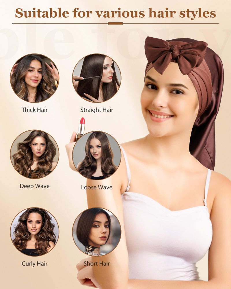 CHLINS 100% Mulberry Silk Bonnet for Sleeping Women Braid Bonnet for Long Hair with Elastic Tie Band Hair Wrap for Braids Curly Hair - Image 5