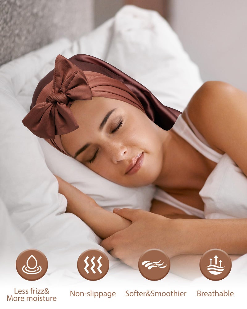 CHLINS 100% Mulberry Silk Bonnet for Sleeping Women Braid Bonnet for Long Hair with Elastic Tie Band Hair Wrap for Braids Curly Hair - Image 4
