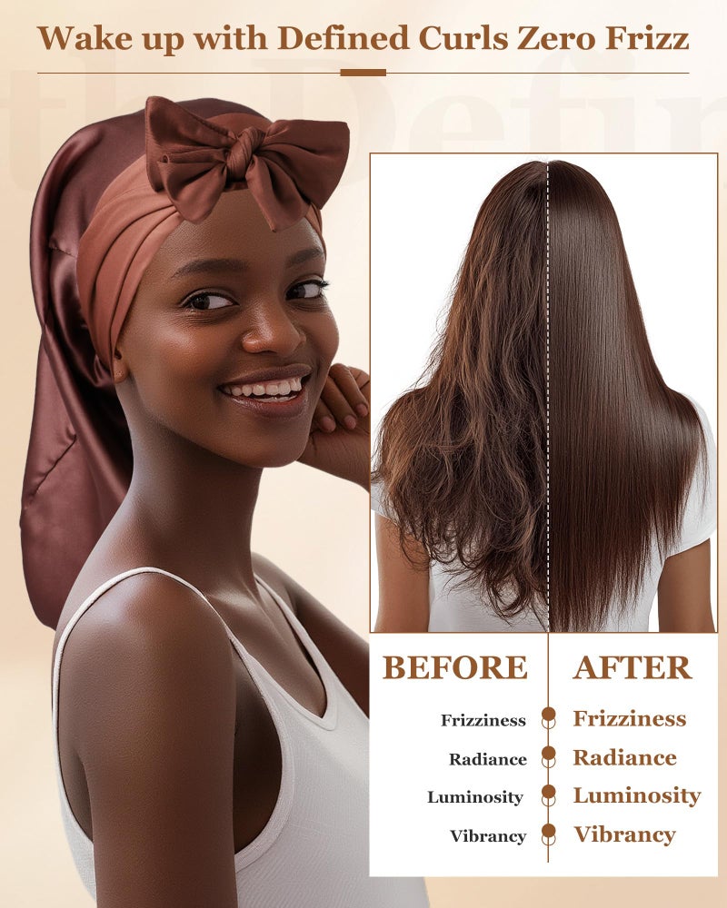 CHLINS 100% Mulberry Silk Bonnet for Sleeping Women Braid Bonnet for Long Hair with Elastic Tie Band Hair Wrap for Braids Curly Hair - Image 3