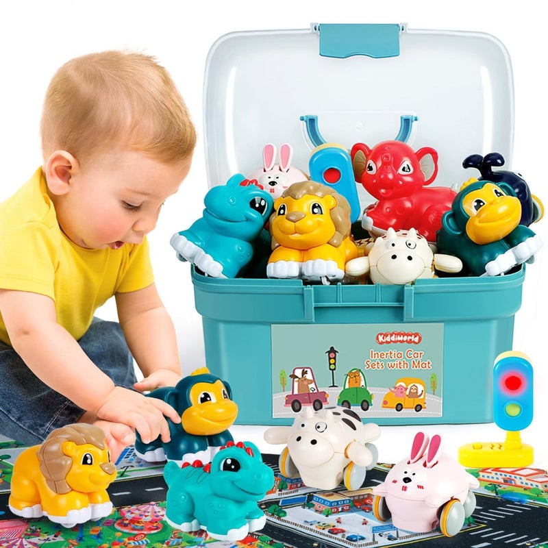 Kiddiworld ألعاب سيارات حيوانات كيديوورلد للأطفال بعمر سنة هدايا شاحنات صغيرة مع سجادة تخزين لصغار السن 12 1 أول عيد ميلاد عيد الميلاد الأول هدية للأطفال الرضع 12-18 شهرًا - Image 2