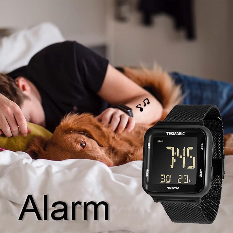 10 ATM Waterproof Digital Watch with Stainless Steel Wristband Support Swimming Diving Wear 100m Underwater, Alarm Clock, Chronograph, Timer, Countdown, Dual Time Zone, 12 or 24 Hour Format - Image 3