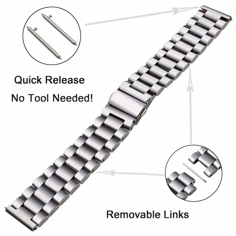 Bluejw 22mm 20mm Stainless Steel Watch Band for Samsung Galaxy Watch 6/5/4/Active 2/Gear S3, Metal Strap Replacement for Huawei Watch (40mm, 44mm, 47mm) - Image 3