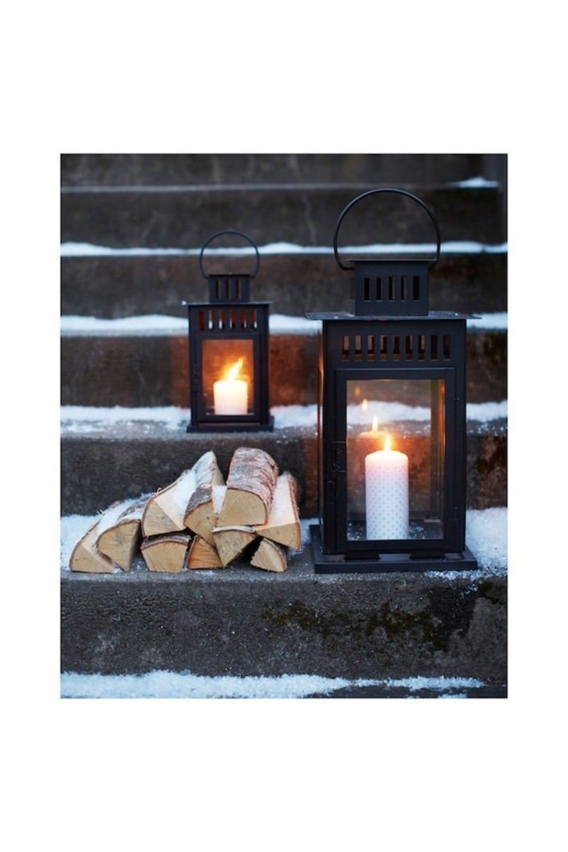 فانوس، أسود، 28 سم حامل شموع معدني وزجاجي أنيق للإضاءة المريحة داخل وخارج المنزل - Image 3