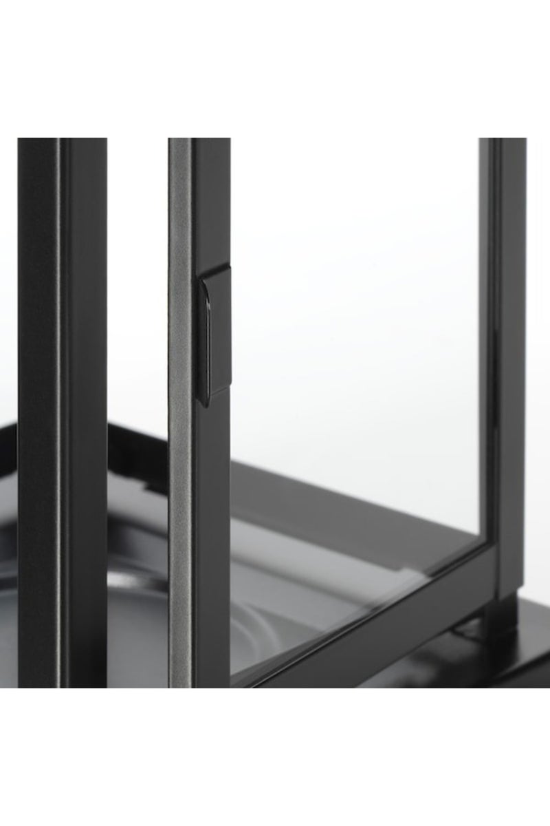 فانوس، أسود، 28 سم حامل شموع معدني وزجاجي أنيق للإضاءة المريحة داخل وخارج المنزل - Image 4