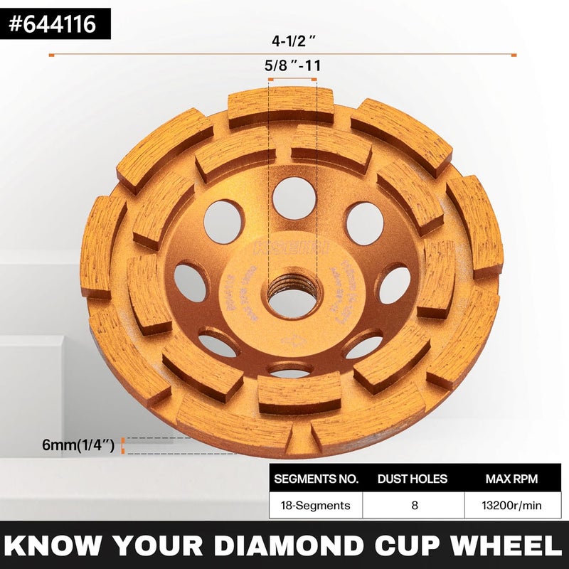 KSEIBI 644116 Diamond Concrete Grinding Wheel 4 1/2" x 5/8"-11 for Polishing and Cleaning Stone Concrete Surface, Cement, Marble, Rock, Granite, and Thinset Removing, Angle Grinder Wheels Cup Multi-purpose fine material - Image 3