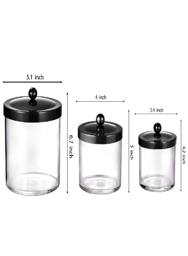SheeChung Premium Quality Apothecary Jars - Clear Plastic Storage Jars with Rust Proof Stainless Steel Lids - Bathroom Vanity Countertop Storage Organizer Canister Holder House Decor | Set of 3 (Black) - Image 2