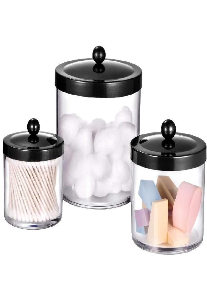 SheeChung Premium Quality Apothecary Jars - Clear Plastic Storage Jars with Rust Proof Stainless Steel Lids - Bathroom Vanity Countertop Storage Organizer Canister Holder House Decor | Set of 3 (Black) - Image 3