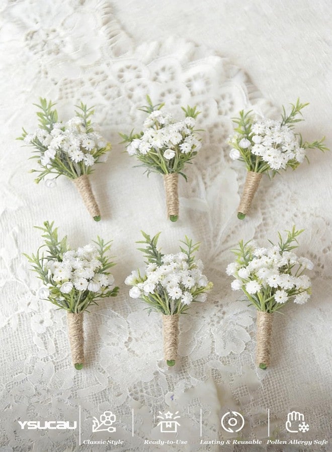 YSUCAU Baby Breath Boutonnieres for Men Wedding,Set of 2, Natural White Groom and Groomsmen Boutonniere with Pin for Rustic Fall Vintage Wedding, Prom and Homecoming - Image 2