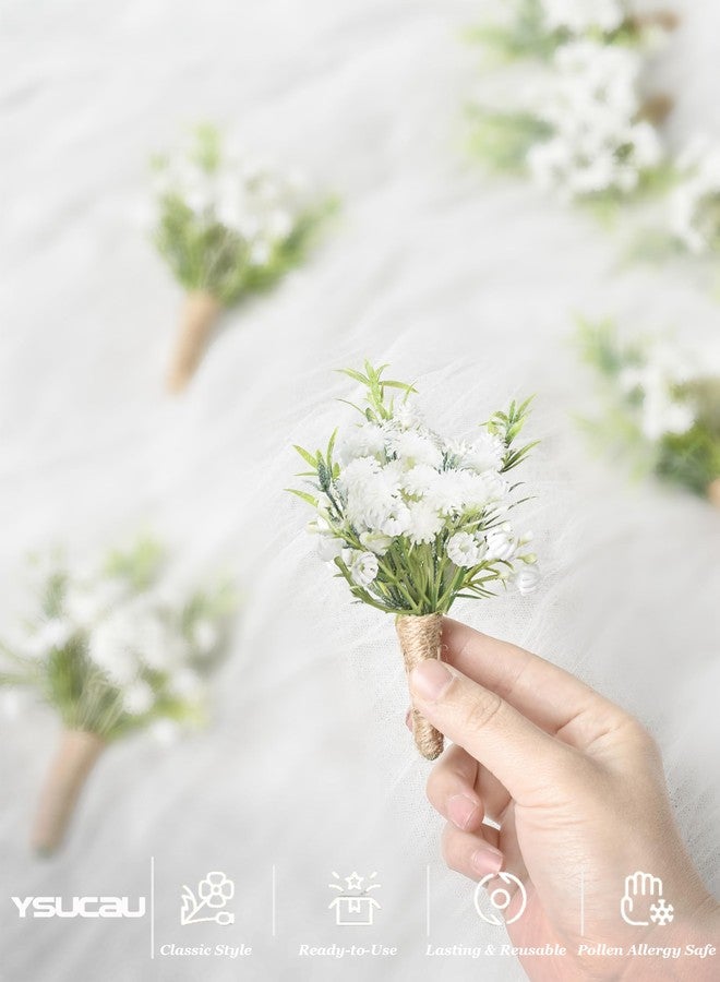 YSUCAU Baby Breath Boutonnieres for Men Wedding,Set of 2, Natural White Groom and Groomsmen Boutonniere with Pin for Rustic Fall Vintage Wedding, Prom and Homecoming - Image 4