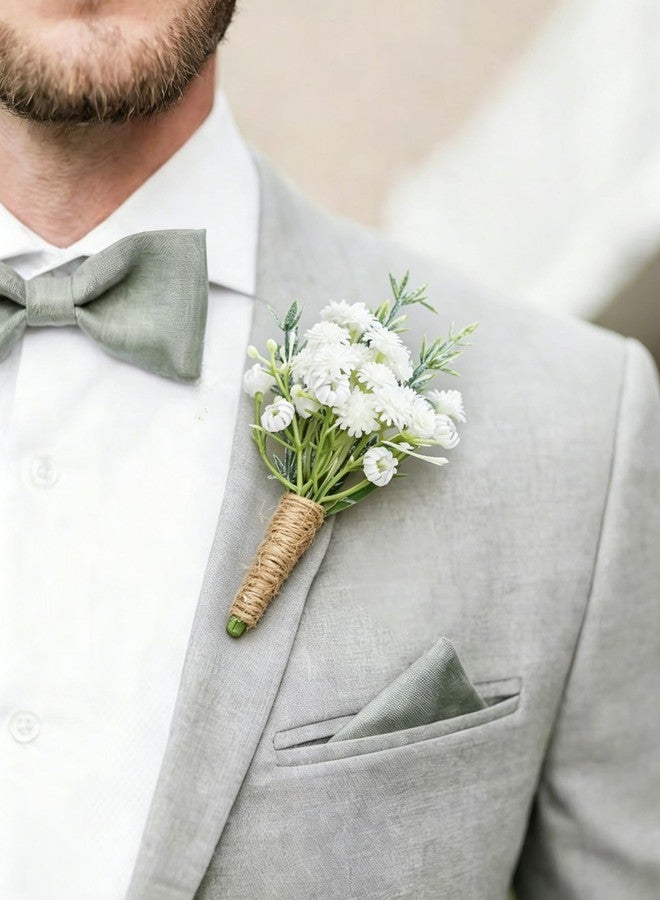 YSUCAU Baby Breath Boutonnieres for Men Wedding,Set of 2, Natural White Groom and Groomsmen Boutonniere with Pin for Rustic Fall Vintage Wedding, Prom and Homecoming - Image 3
