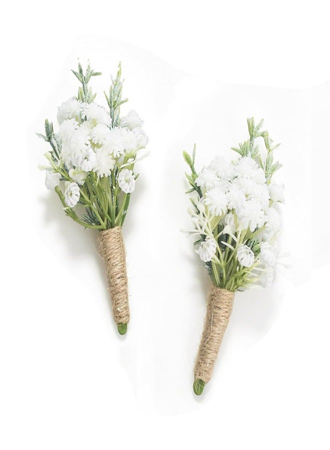 YSUCAU Baby Breath Boutonnieres for Men Wedding,Set of 2, Natural White Groom and Groomsmen Boutonniere with Pin for Rustic Fall Vintage Wedding, Prom and Homecoming - Image 1