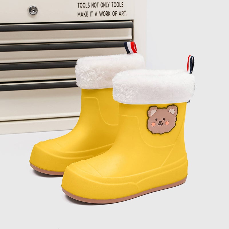 Fashion Short Tube Rain Boots with Plush Lining Yellow [plus velvet cover] 009-1 need to order a larger size 
