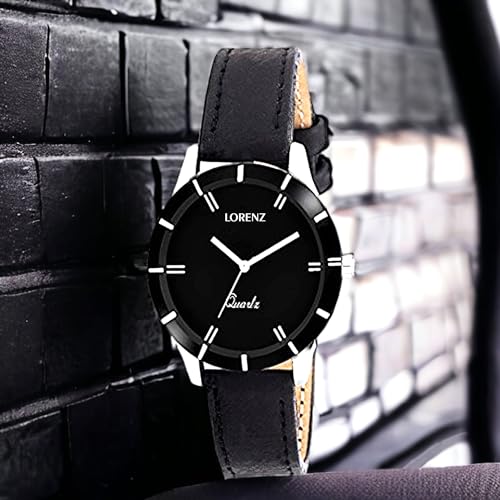 LORENZ AM-1 Black Analogue Leather Strap Couple Watch Combo - Image 3