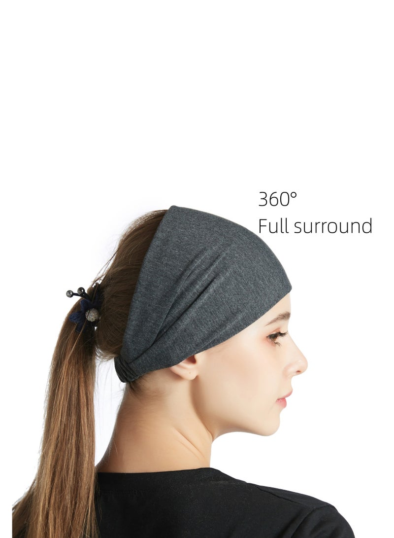 NOVOLAN Sports Headband 5 Pack Men Women Head Wrap Sweat Band Hairband Solid Color Fabric Headband Yoga Running Sports Elastic Band Hairband Non Slip Full Coverage, Sweat-Wicking 5 Colors - Image 3