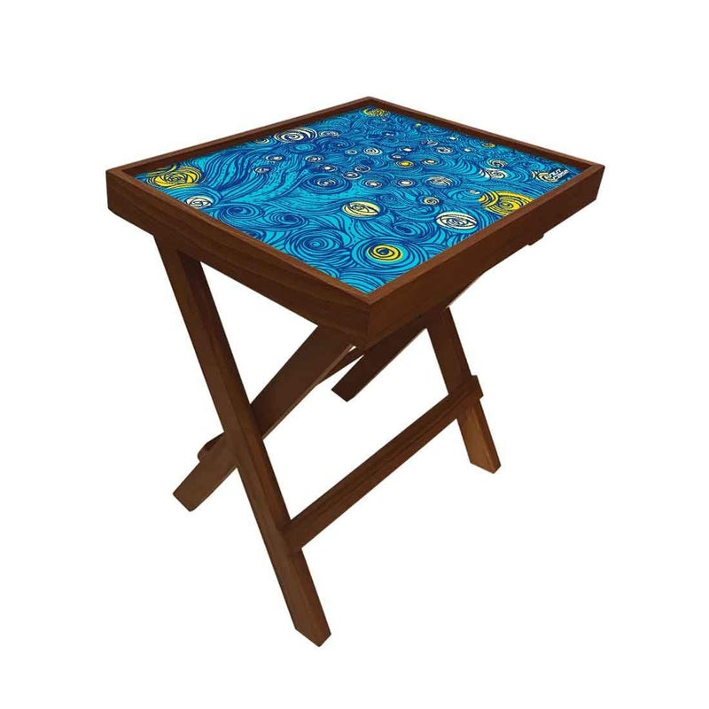Nutcase Designer Teak Wood Side Table Folding Wooden Bedside Coffee Outdoor Picnic Table Starry Night - Image 4