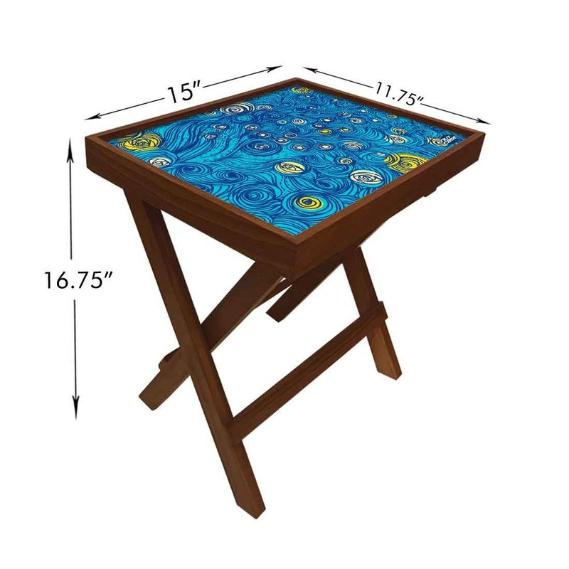 Nutcase Designer Teak Wood Side Table Folding Wooden Bedside Coffee Outdoor Picnic Table Starry Night - Image 3