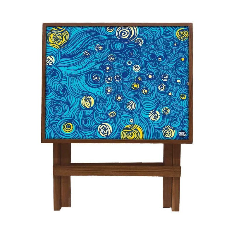 Nutcase Designer Teak Wood Side Table Folding Wooden Bedside Coffee Outdoor Picnic Table Starry Night - Image 5