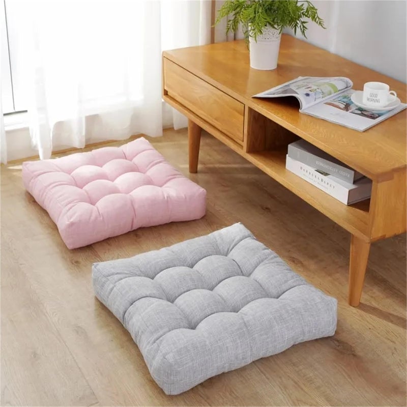 2 PCS Square Large Floor Pillow Seating Cushion Cotton Linen Thick for Adult Kids Pad Chair for Home for Adults(Green,53x53cm) - Image 2