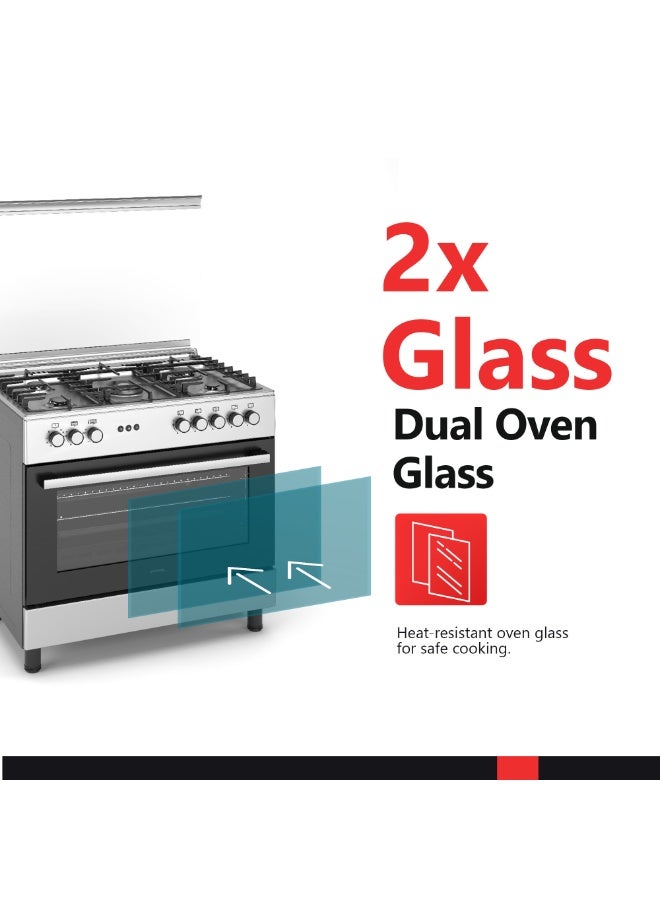 DAEWOO Freestanding 90X60CM Gas Cooker with 5 Burners, Roastery Spit & Full Safety Cast Iron Pan Support, Stainless Steel, Separate Knob for Oven & Grill, DGC-S965MSS 1Year Warranty, Made In Turkey - Image 5