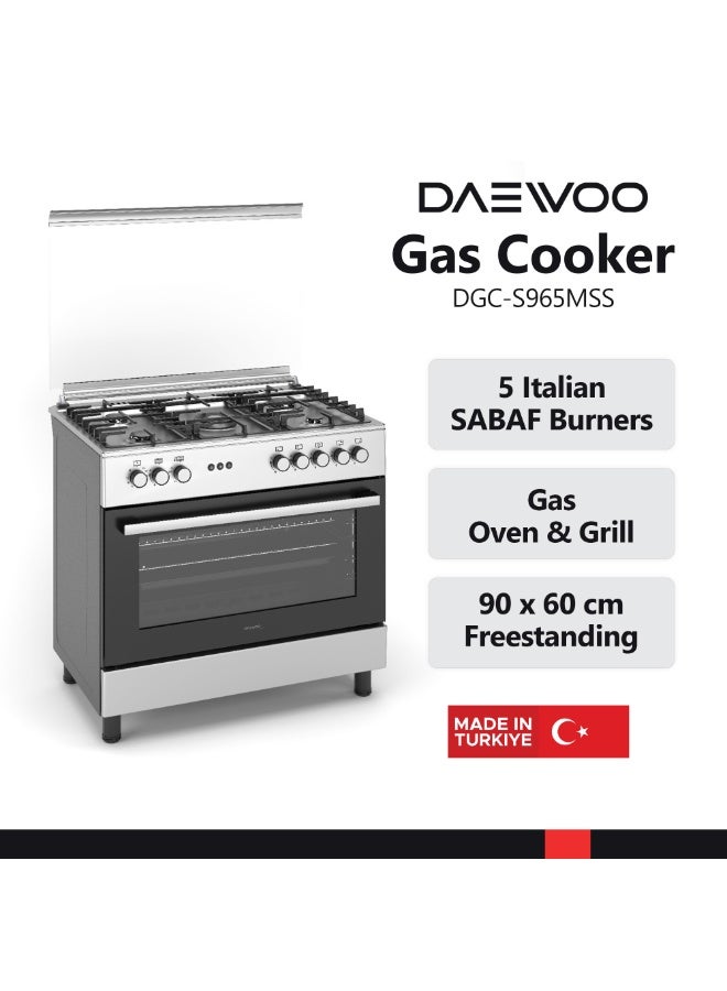 DAEWOO Freestanding 90X60CM Gas Cooker with 5 Burners, Roastery Spit & Full Safety Cast Iron Pan Support, Stainless Steel, Separate Knob for Oven & Grill, DGC-S965MSS 1Year Warranty, Made In Turkey - Image 3