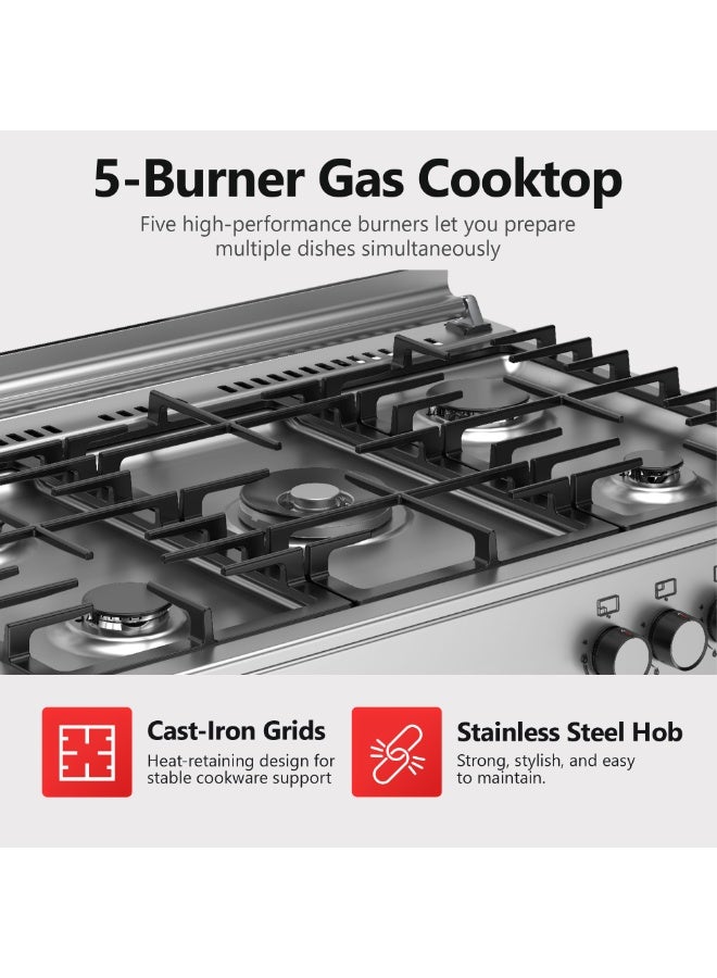 DAEWOO Freestanding 90X60CM Gas Cooker with 5 Burners, Roastery Spit & Full Safety Cast Iron Pan Support, Stainless Steel, Separate Knob for Oven & Grill, DGC-S965MSS 1Year Warranty, Made In Turkey - Image 4