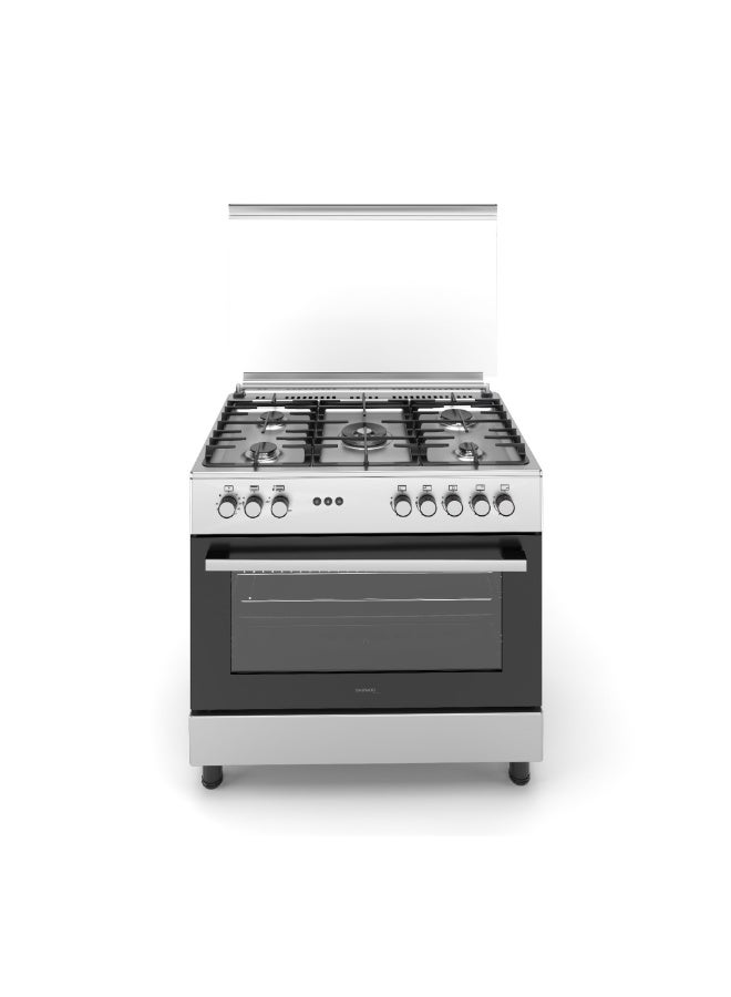 DAEWOO Freestanding 90X60CM Gas Cooker with 5 Burners, Roastery Spit & Full Safety Cast Iron Pan Support, Stainless Steel, Separate Knob for Oven & Grill, DGC-S965MSS 1Year Warranty, Made In Turkey - Image 1