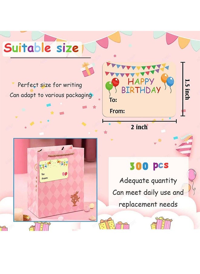 Urit 300 Pcs Happy Birthday Gift Tags, 6 Designs Rectangle Present Stickers, Holiday Decorative Presents  - Image 2