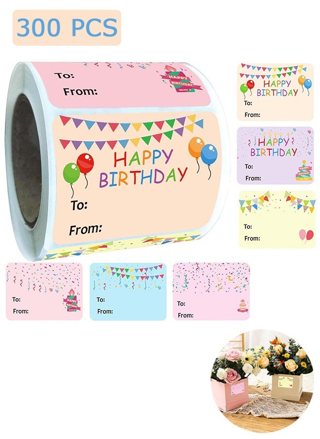 Urit 300 Pcs Happy Birthday Gift Tags, 6 Designs Rectangle Present Stickers, Holiday Decorative Presents  - Image 1