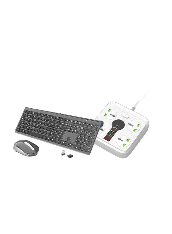 CREATMOR Rechargeable Wireless Keyboard and Mouse Combo,Ergonomic Full Size Design Wireless keyboard with Number Pad For MAC Windows Black & Extension Cord with USB C PD Charging,4 Universal Extension Plugs Power Extension,1 Typc C 20 W,1 QC 3.0,2pcs 5V/2.1A USB Extension Charging Ports,3 Meters Extension cable 3000W/13A Power Strip Bundle - Image 1